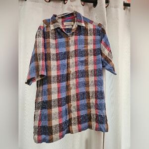 Tommy Bahama 100% Silk Plaid Button Up Short Sleeve  Meduum